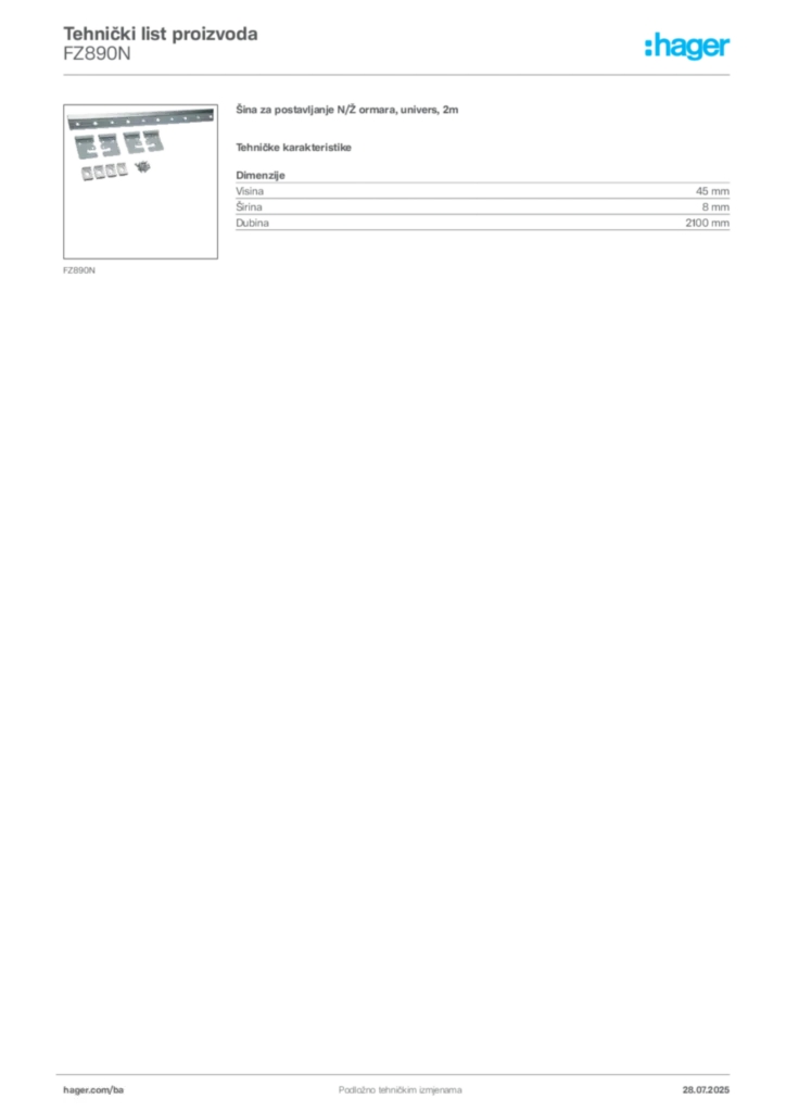 Slika Hager Product data sheet FZ890N  | Hager
