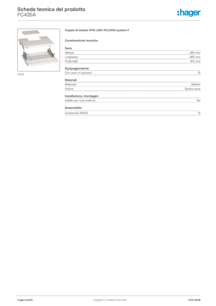 Immagine Hager Scheda tecnica del prodotto FC426A | Hager Italia