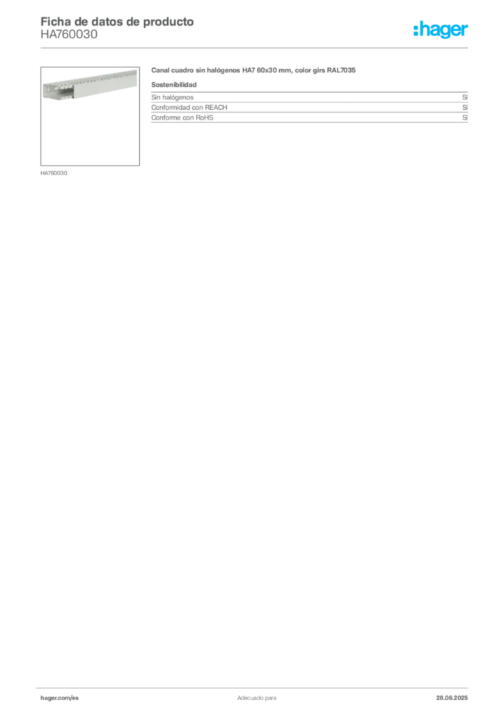 Imagen Hager Ficha de datos de producto HA760030 | Hager España