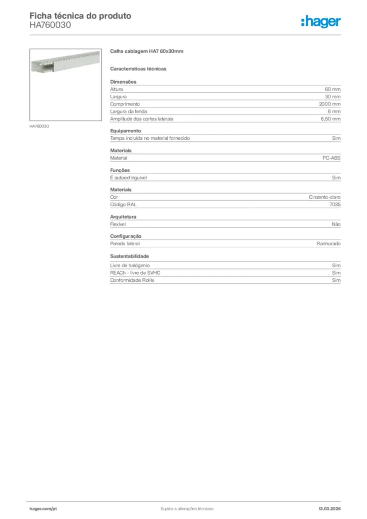 Imagem Hager Ficha técnica do produto HA760030 | Hager Portugal