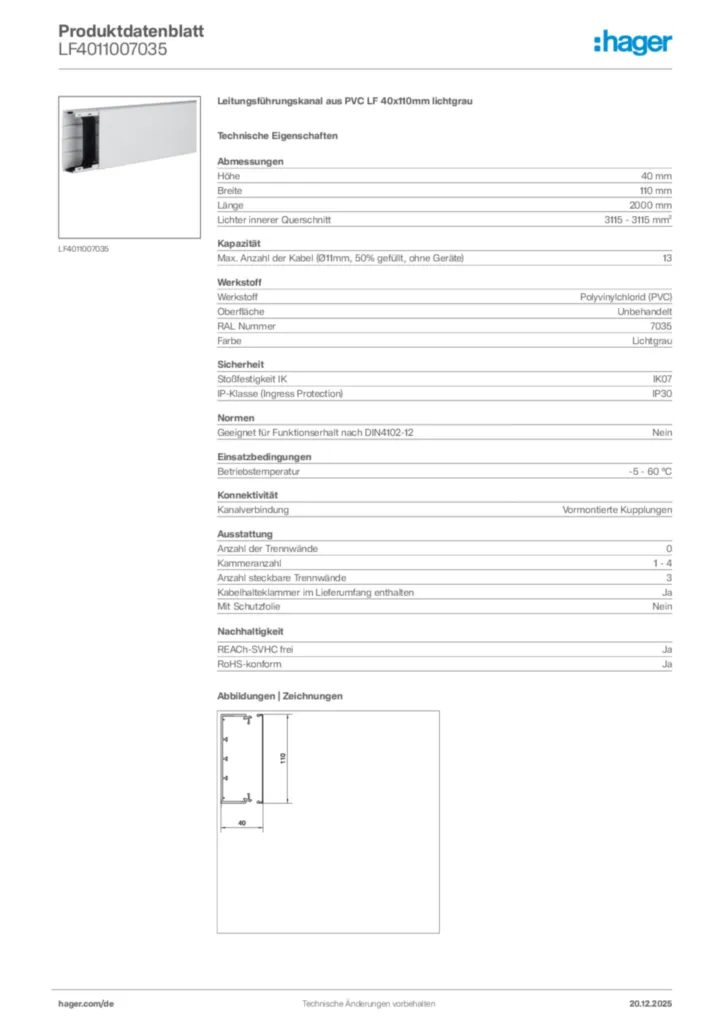 Bild Hager Produktdatenblatt LF4011007035 | Hager Deutschland