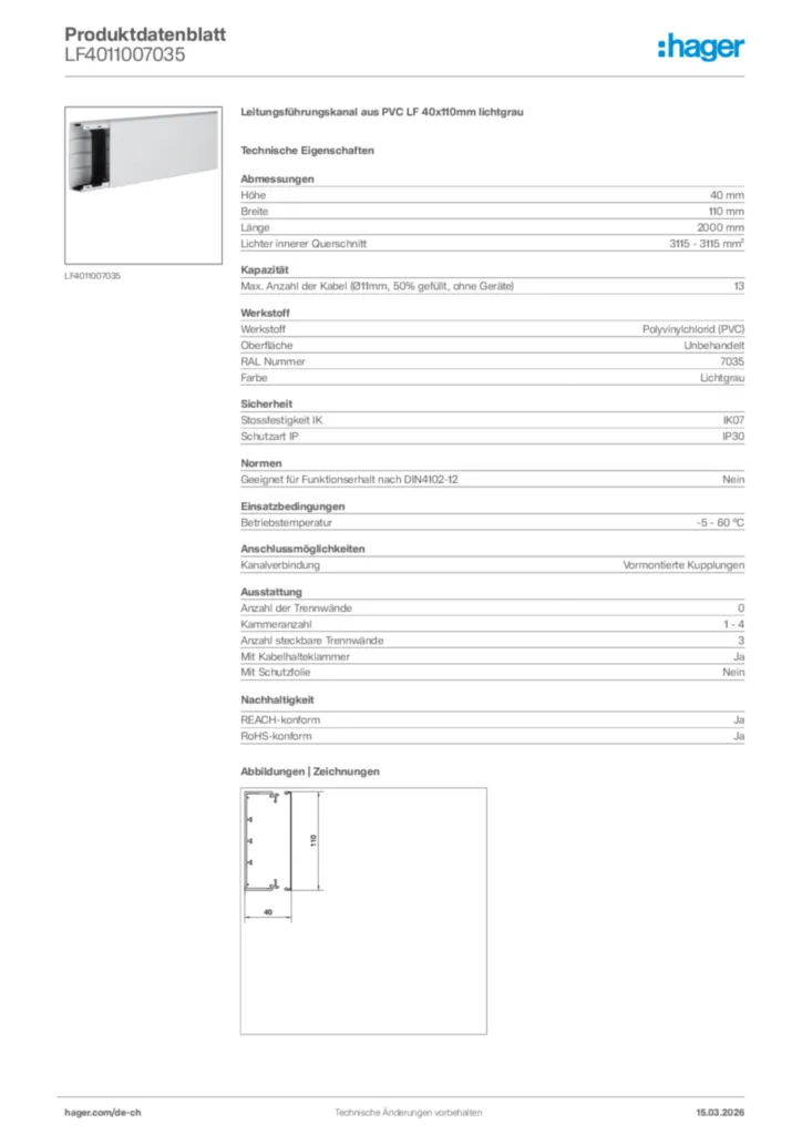 Bild Hager Produktdatenblatt LF4011007035 | Hager Schweiz