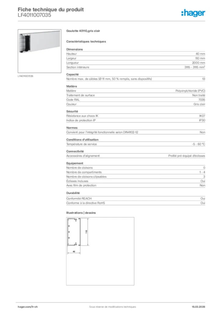 Image Hager Fiche technique du produit LF4011007035 | Hager Suisse