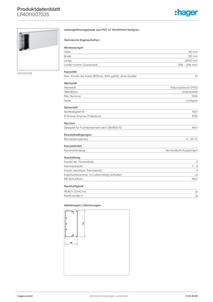 Bild Hager Produktdatenblatt LF4011007035 | Hager Deutschland