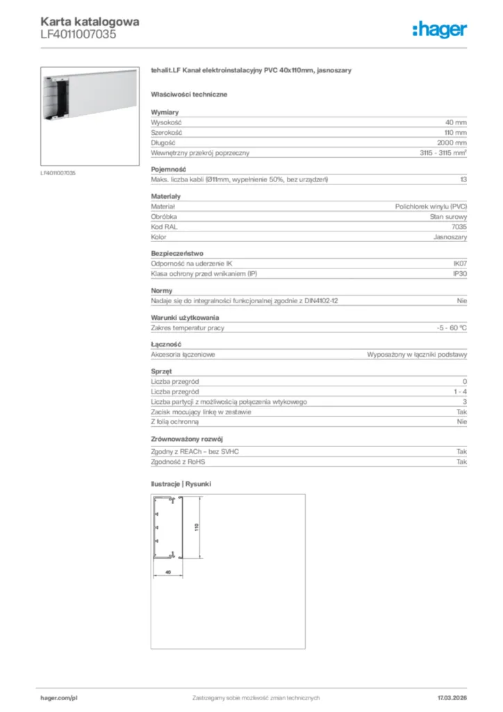 Zdjęcie Hager Karta katalogowa LF4011007035 | Hager Polska