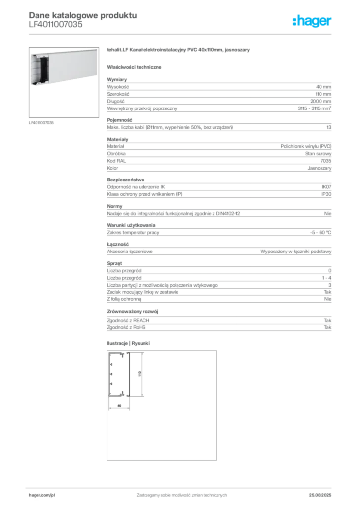 Zdjęcie Hager Karta katalogowa LF4011007035 | Hager Polska