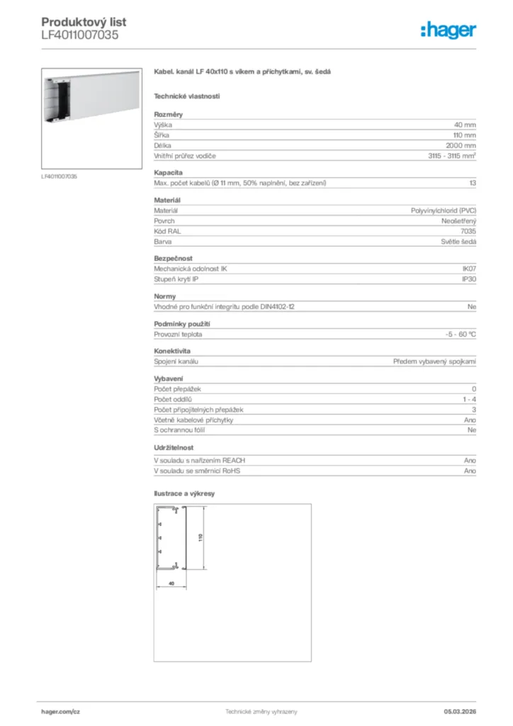 Obrázek Hager Product data sheet LF4011007035 | Hager
