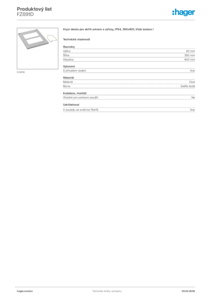 Obrázek Hager Product data sheet FZ891D | Hager