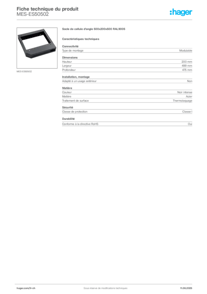Image Hager Fiche technique du produit MES-ES50502 | Hager Suisse