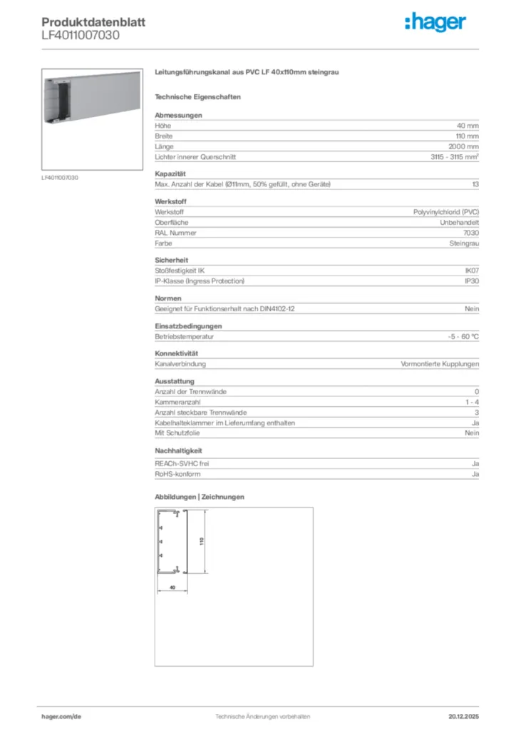 Bild Hager Produktdatenblatt LF4011007030 | Hager Deutschland