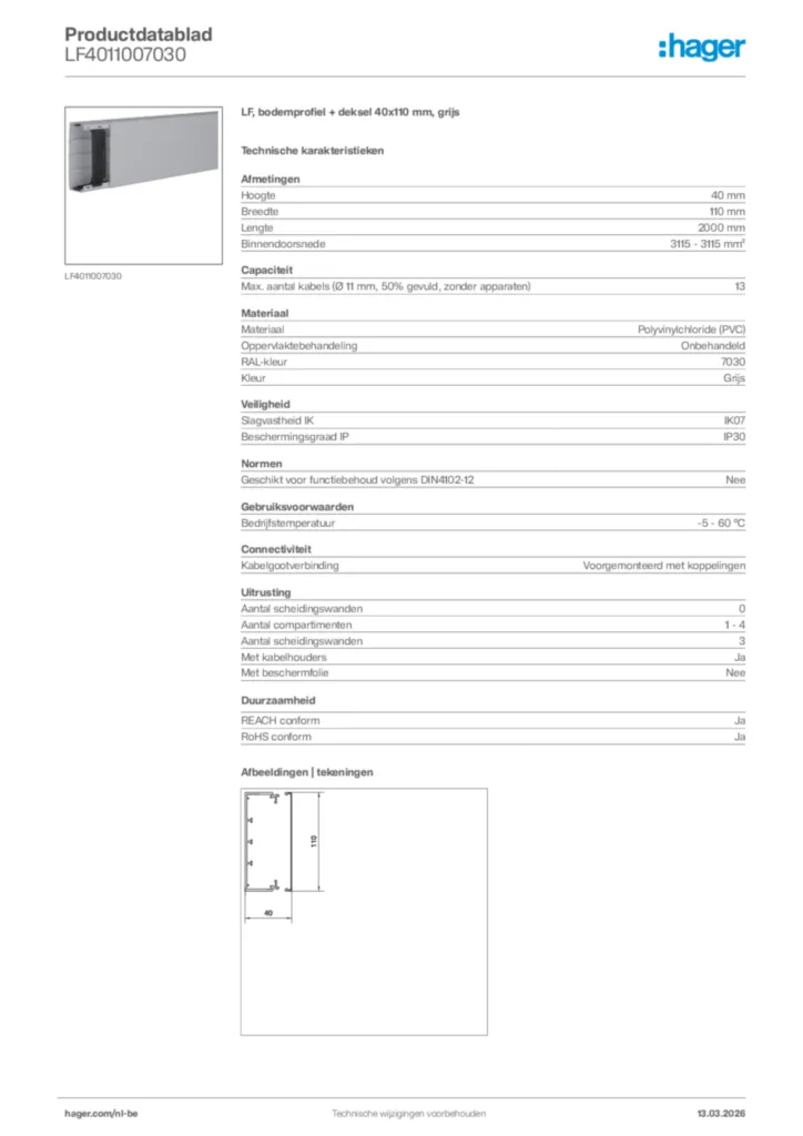 Afbeelding Hager Productdatablad LF4011007030 | Hager Belgium