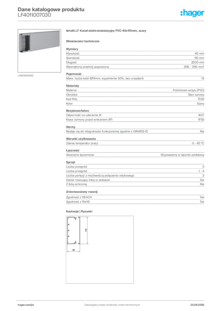 Zdjęcie Hager Karta katalogowa LF4011007030 | Hager Polska