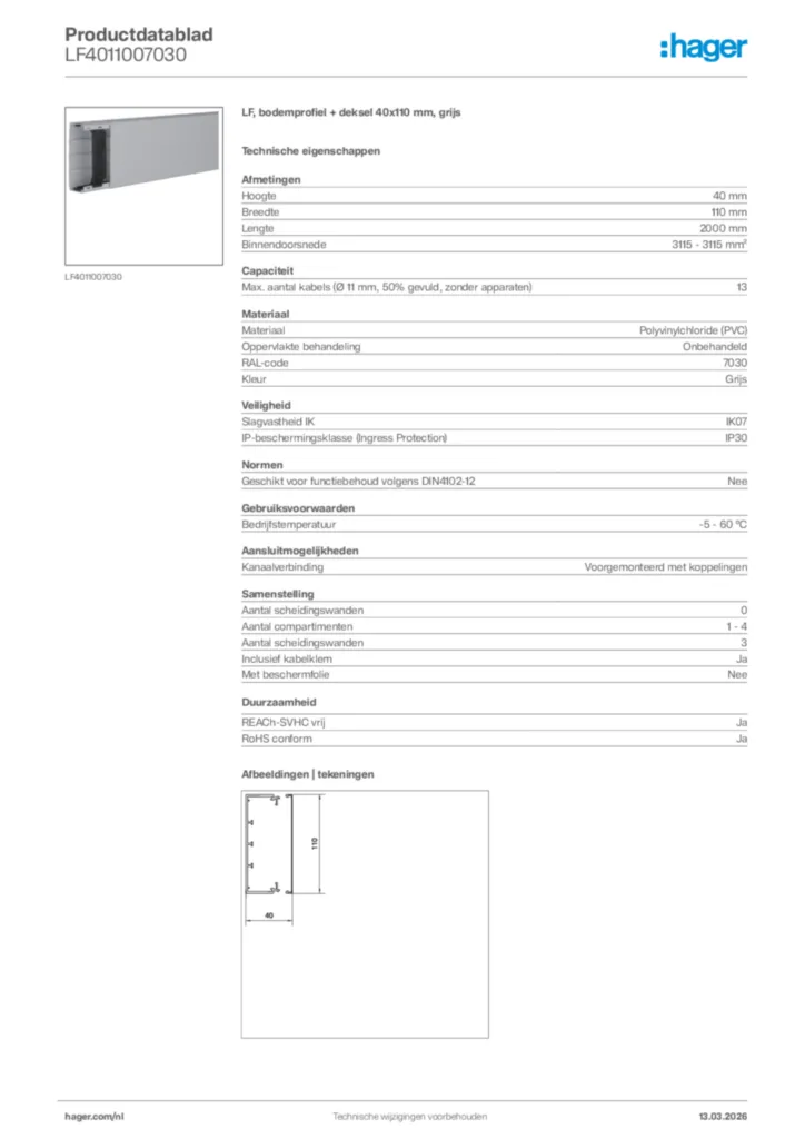 Afbeelding Hager Productdatablad LF4011007030 | Hager Nederland