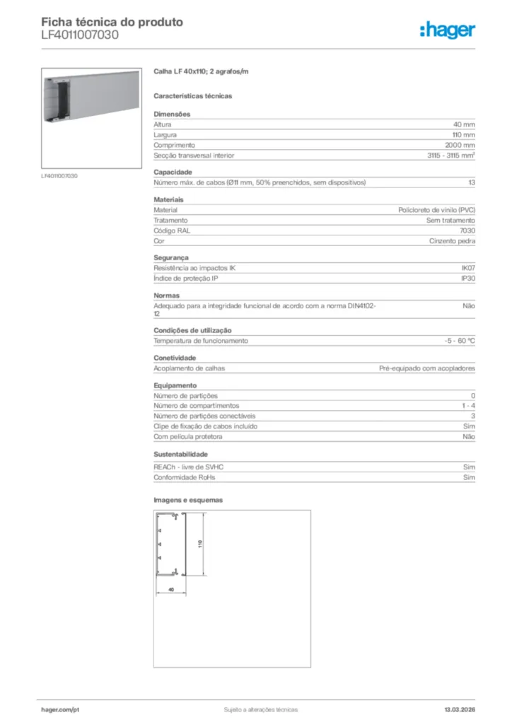 Imagem Hager Ficha técnica do produto LF4011007030 | Hager Portugal