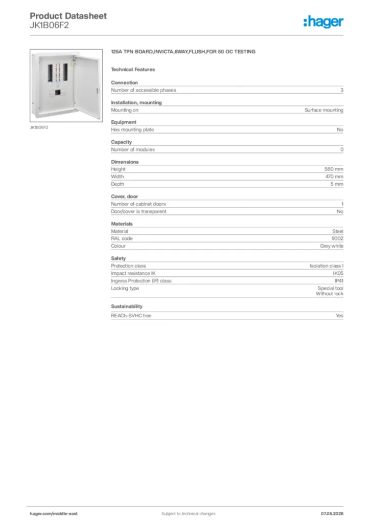 Image Hager Product data sheet JK1B06F2  | Hager