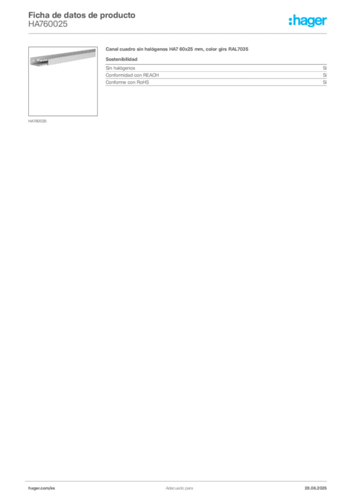 Imagen Hager Ficha de datos de producto HA760025 | Hager España
