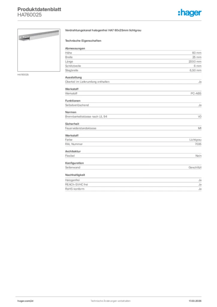 Bild Hager Produktdatenblatt HA760025 | Hager Deutschland