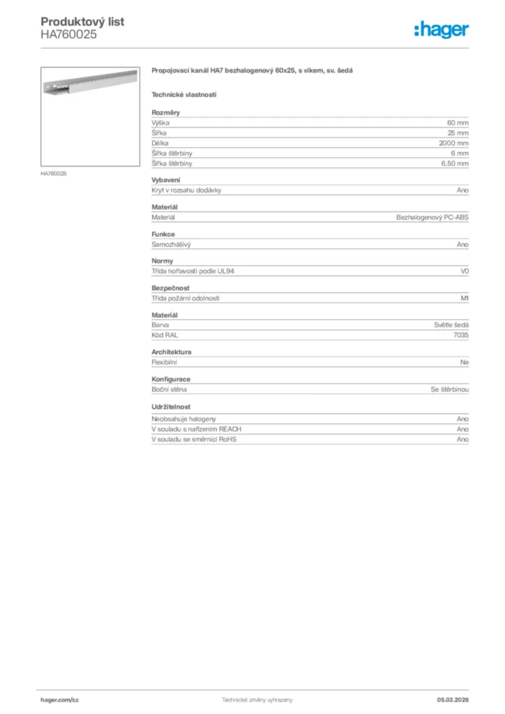 Obrázek Hager Product data sheet HA760025 | Hager