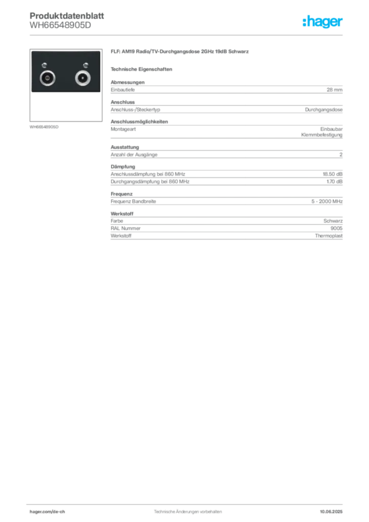 Bild Hager Produktdatenblatt WH66548905D | Hager Schweiz