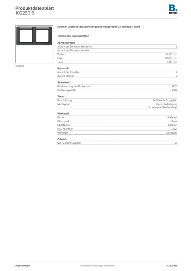 Berker Produktdatenblatt 10226016