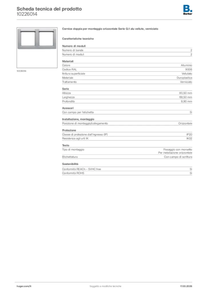 Immagine Berker Scheda tecnica del prodotto 10226014 | Hager Italia