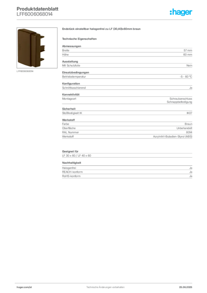Bild Hager Produktdatenblatt LFF6006068014 | Hager Deutschland