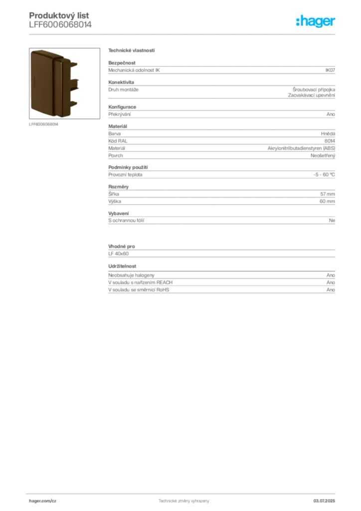 Obrázek Hager Produktový list LFF6006068014 | Hager