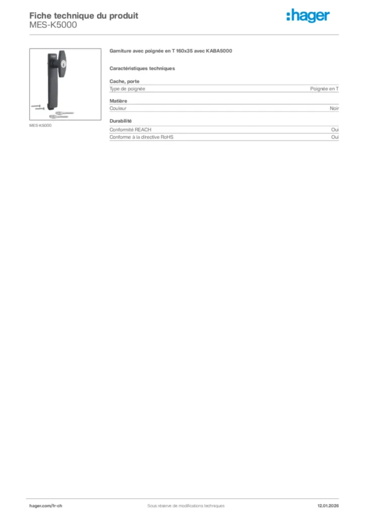Image Hager Fiche technique du produit MES-K5000 | Hager Suisse