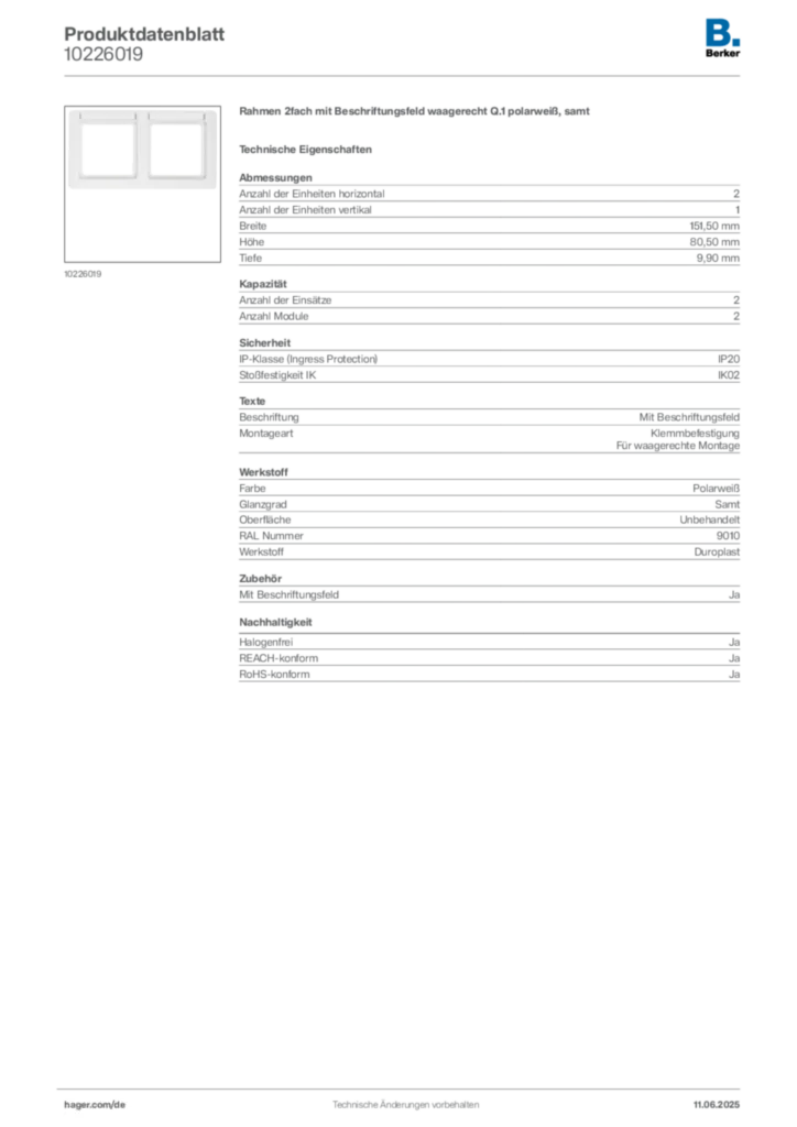 Berker Produktdatenblatt 10226019