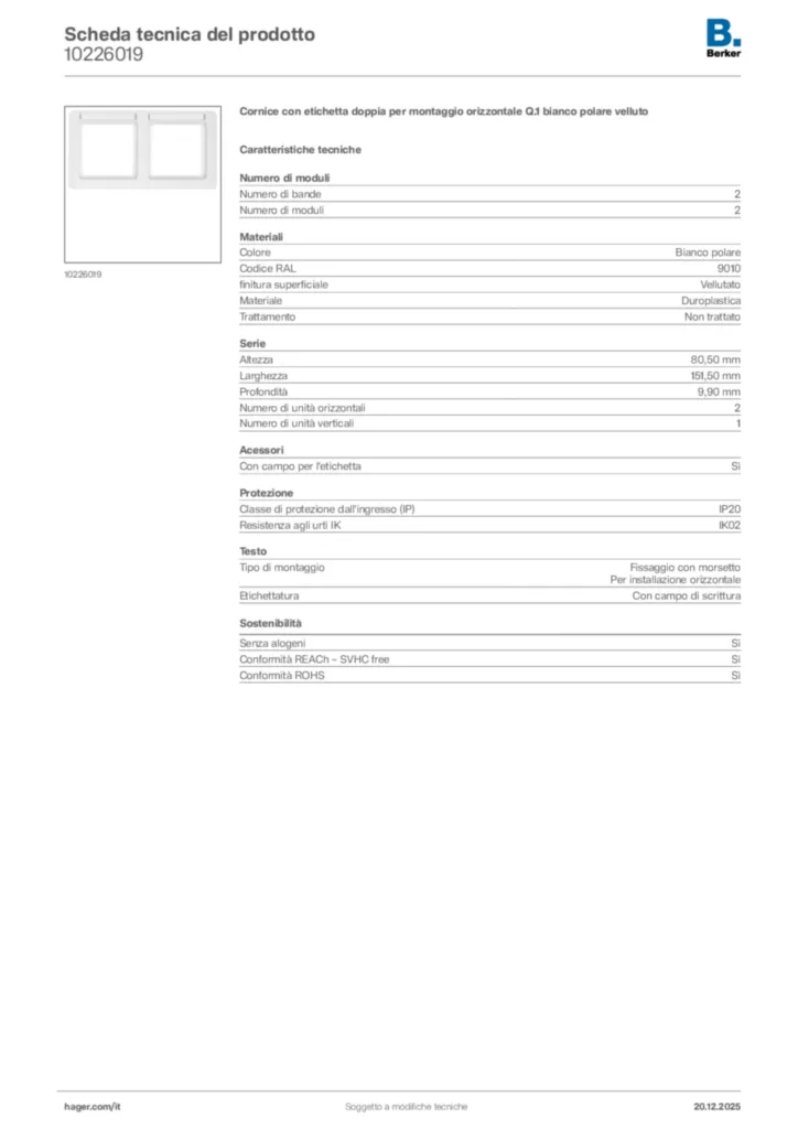 Immagine Berker Scheda tecnica del prodotto 10226019 | Hager Italia