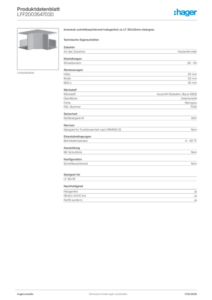 Bild Hager Produktdatenblatt LFF2003547030 | Hager Deutschland