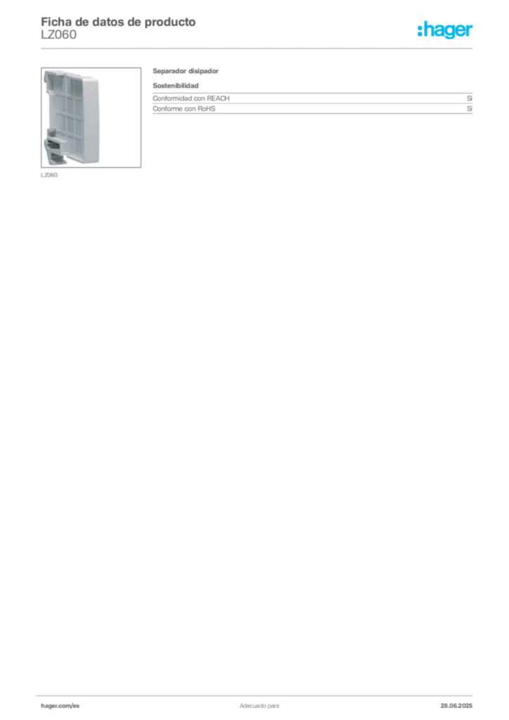 Imagen Hager Ficha de datos de producto LZ060 | Hager España
