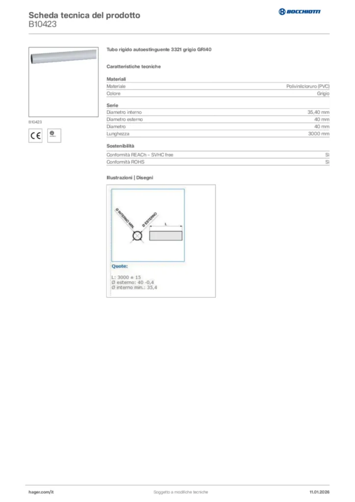 Immagine Bocchiotti Scheda tecnica del prodotto B10423 | Hager Italia