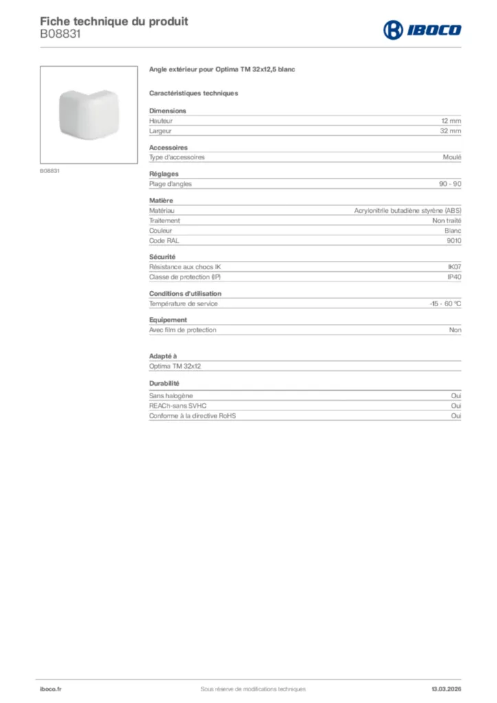 Image Iboco Fiche technique du produit B08831 | Hager France