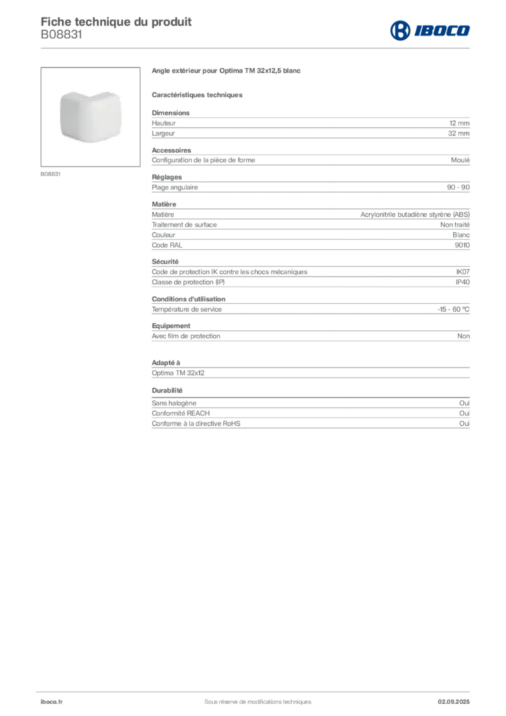 Image Iboco Fiche technique du produit B08831 | Hager France