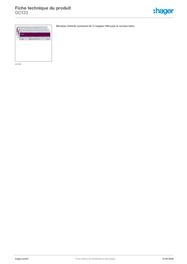 Image Hager Fiche technique du produit GC133 | Hager France