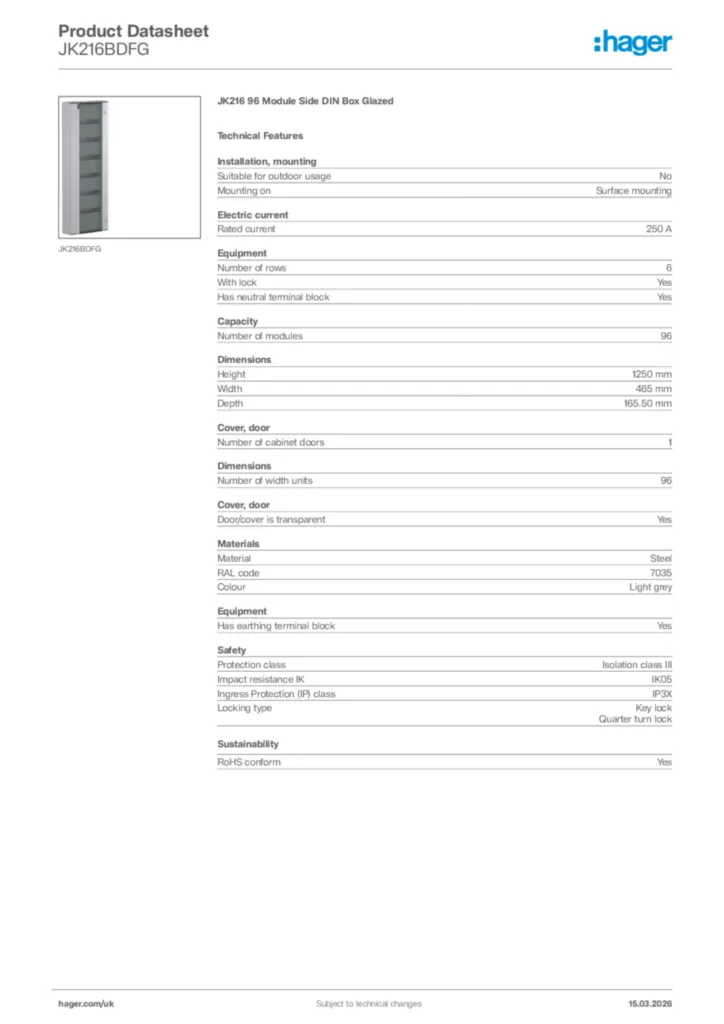 Image Hager Product data sheet JK216BDFG  | Hager