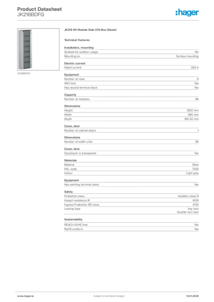 Image Hager Product data sheet JK216BDFG  | Hager
