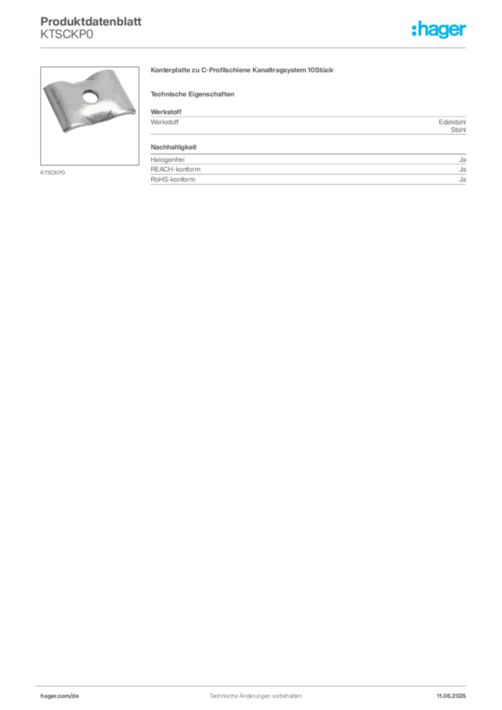 Hager Produktdatenblatt KTSCKP0