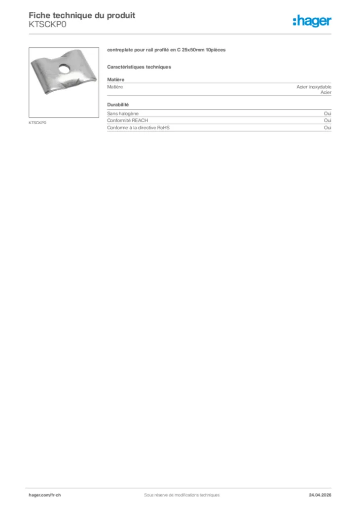 Image Hager Fiche technique du produit KTSCKP0 | Hager Suisse