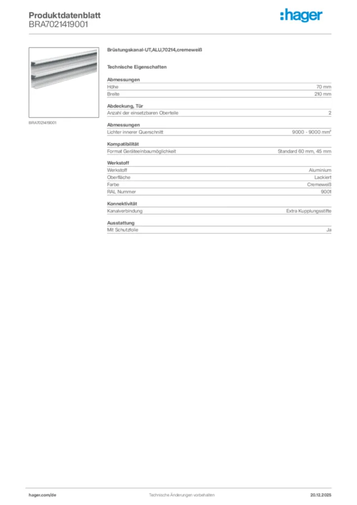Bild Hager Produktdatenblatt BRA7021419001 | Hager Deutschland