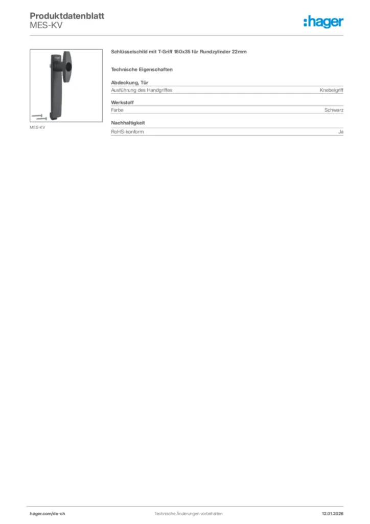 Bild Hager Produktdatenblatt MES-KV | Hager Schweiz