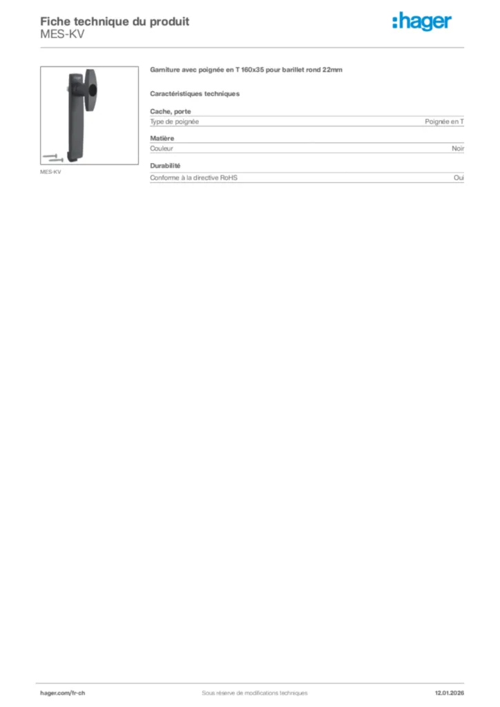 Image Hager Fiche technique du produit MES-KV | Hager Suisse