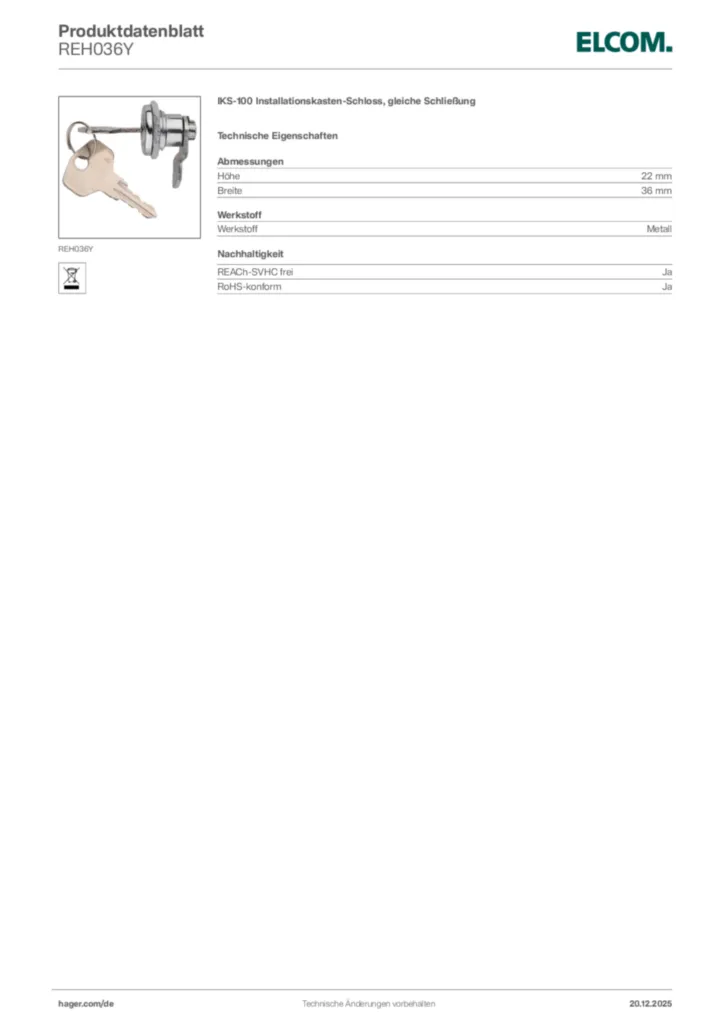 Bild Elcom Produktdatenblatt REH036Y | Hager Deutschland
