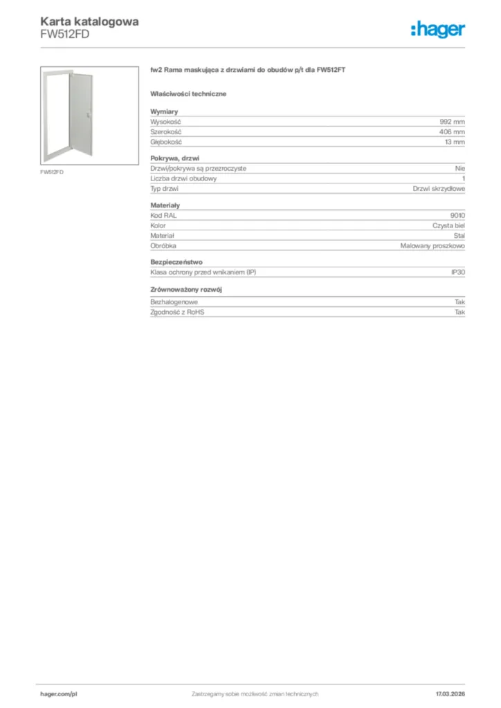 Zdjęcie Hager Karta katalogowa FW512FD | Hager Polska