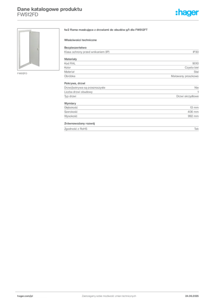 Zdjęcie Hager Karta katalogowa FW512FD | Hager Polska