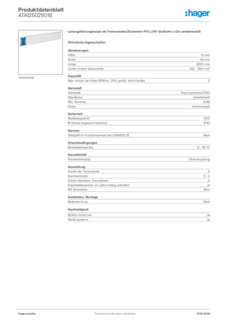 Bild Hager Produktdatenblatt ATA125029016 | Hager Deutschland