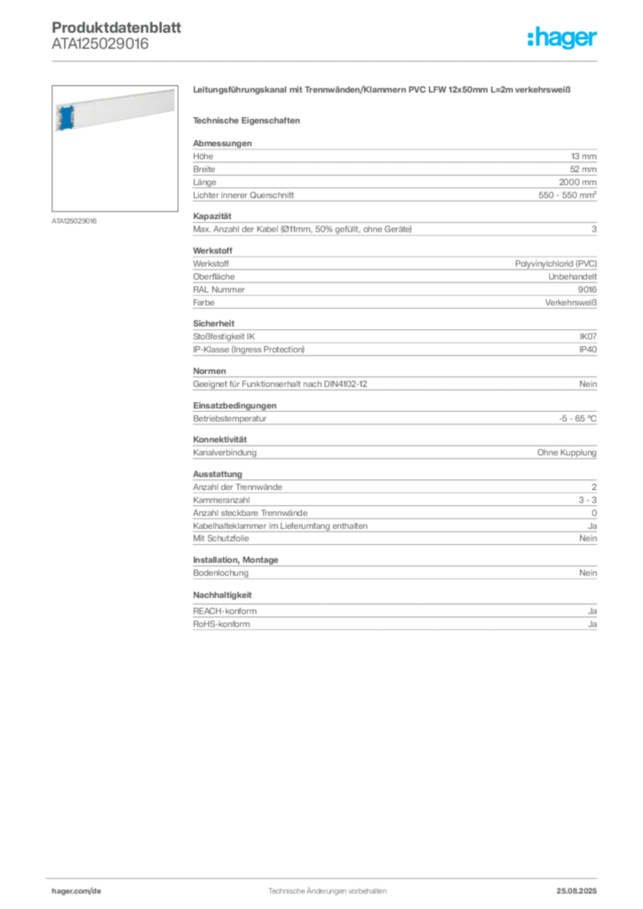 Bild Hager Produktdatenblatt ATA125029016 | Hager Deutschland