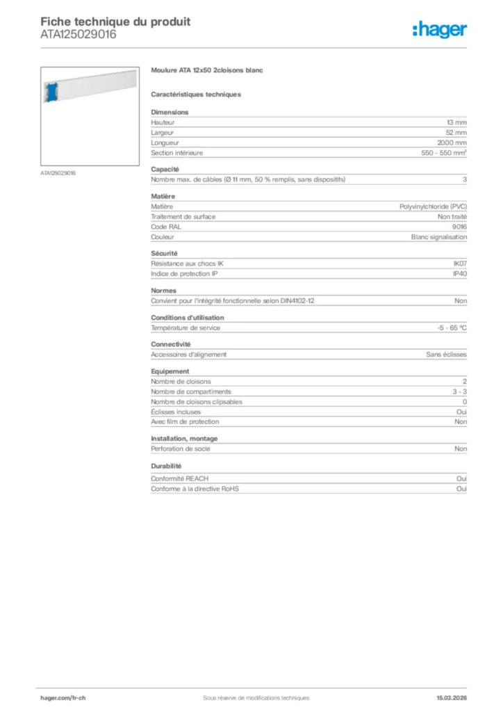 Image Hager Fiche technique du produit ATA125029016 | Hager Suisse