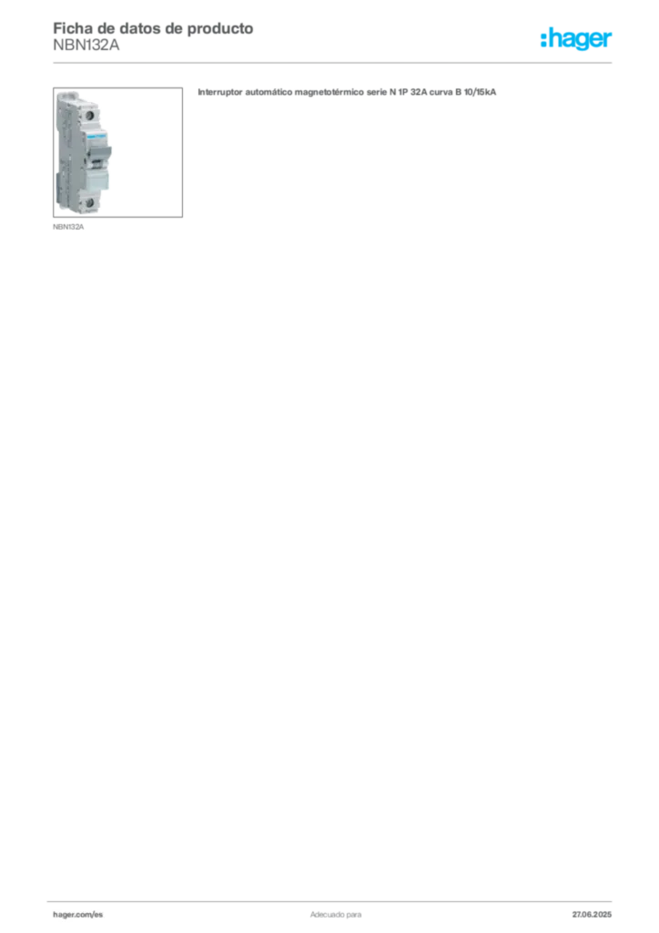 Imagen Hager Ficha de datos de producto NBN132A | Hager España